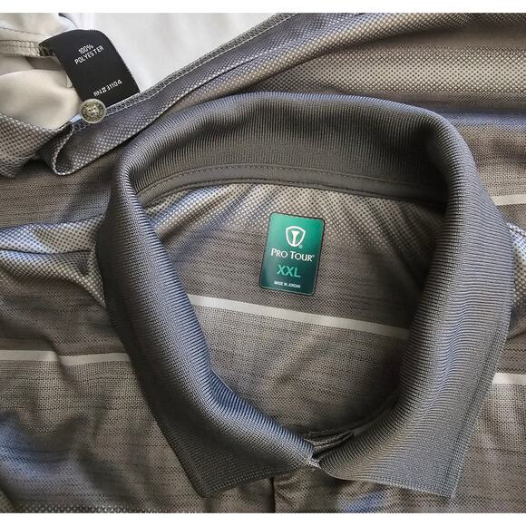 PRO TOUR Golf Short Sleeve Polo SHIRT Gray on Grey White Stripe Men's XXL 2XL - Picture 3 of 5